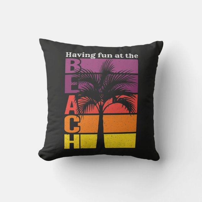 Summer Vacation Having Fun at the Beach Retro Cushion (Front)