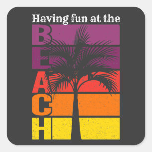 Summer Vacation Having Fun at the Beach Retro Square Sticker
