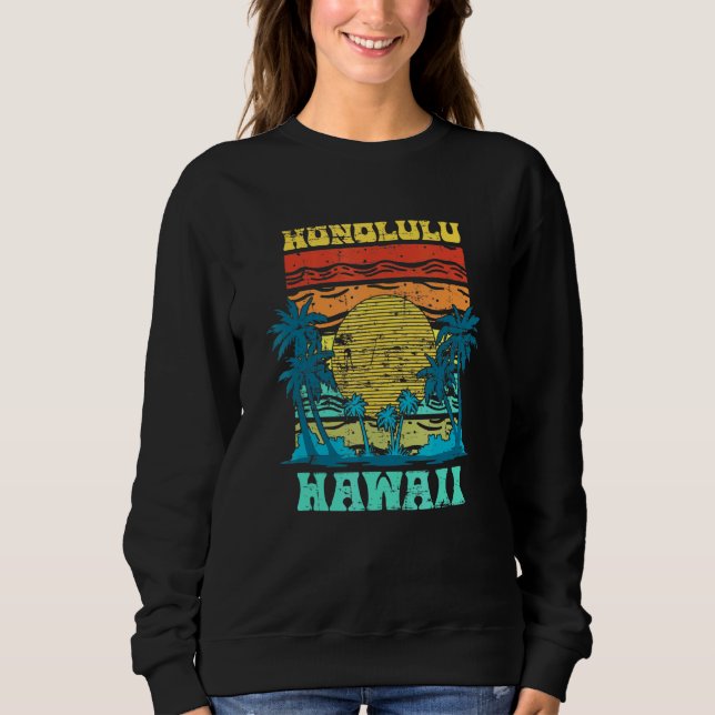 Summer Vacation Honolulu Aloha Palm Trees Sunset H Sweatshirt (Front)