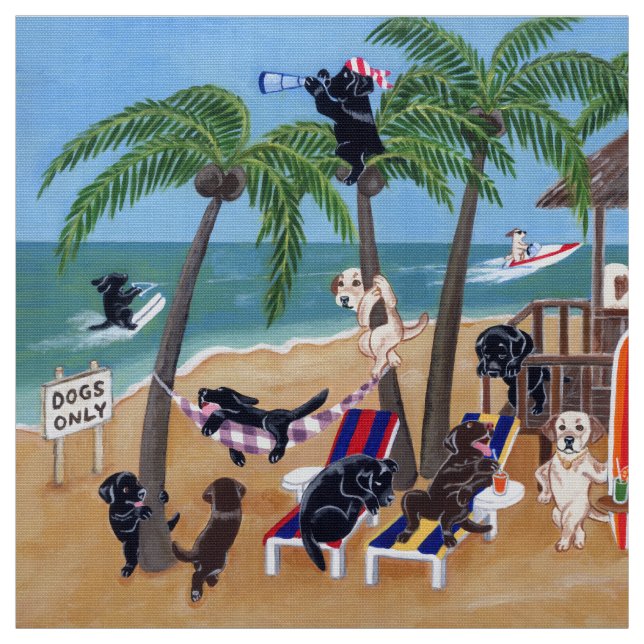 Summer Vacation Labradors Painting Fabric (Swatch)