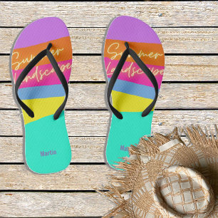 Summer Vacation landscape colourful customise Thongs