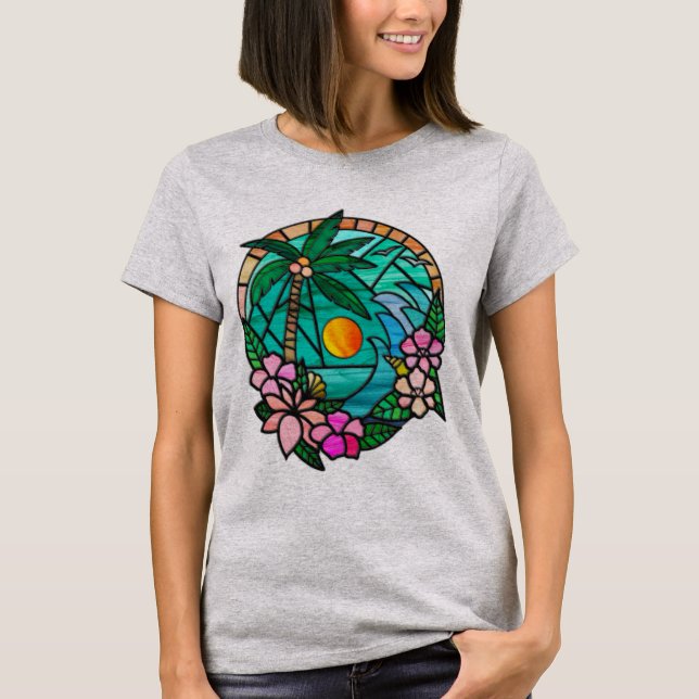 Summer vacation ocean beach at sunset T-Shirt (Front)