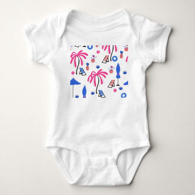 Summer Vacation: Palm Trees Pineapples Pattern Baby Bodysuit (Front)