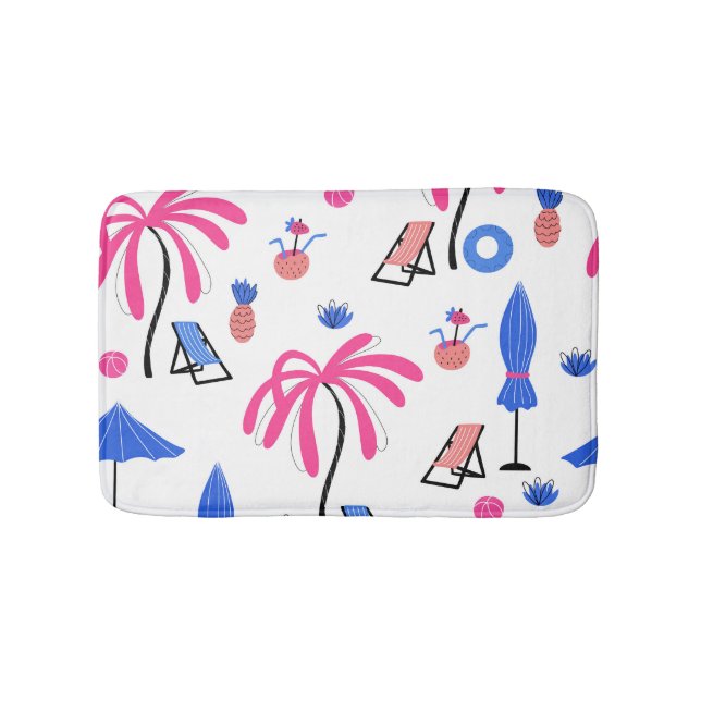 Summer Vacation: Palm Trees Pineapples Pattern Bath Mat (Front)