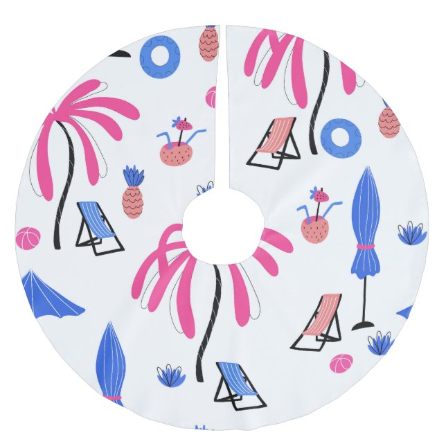 Summer Vacation: Palm Trees Pineapples Pattern Brushed Polyester Tree Skirt (Front)