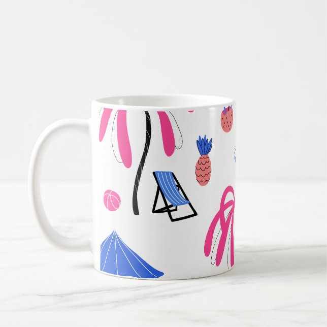 Summer Vacation: Palm Trees Pineapples Pattern Coffee Mug (Left)