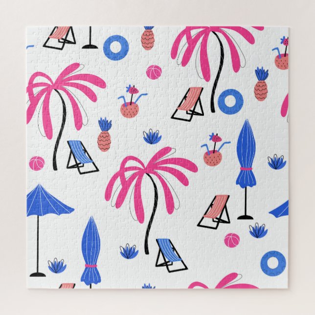 Summer Vacation: Palm Trees Pineapples Pattern Jigsaw Puzzle (Vertical)