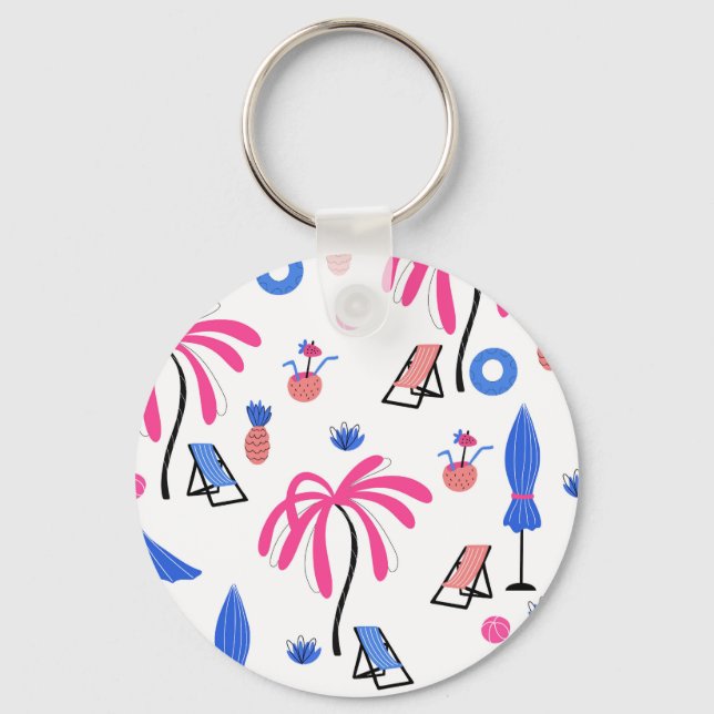 Summer Vacation: Palm Trees Pineapples Pattern Key Ring (Front)