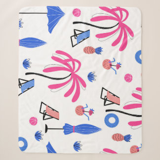 Summer Vacation: Palm Trees Pineapples Pattern Sherpa Blanket
