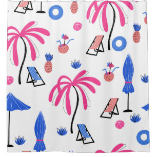 Summer Vacation: Palm Trees Pineapples Pattern Shower Curtain