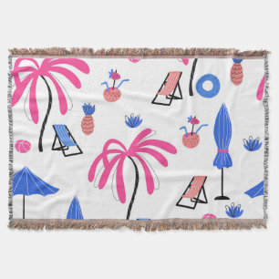 Summer Vacation: Palm Trees Pineapples Pattern Throw Blanket