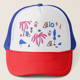 Summer Vacation: Palm Trees Pineapples Pattern Trucker Hat