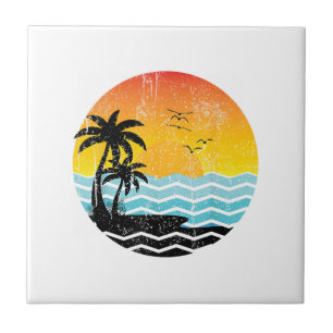 Summer Vacation Palm Trees Retro Sunset Tropical S Ceramic Tile