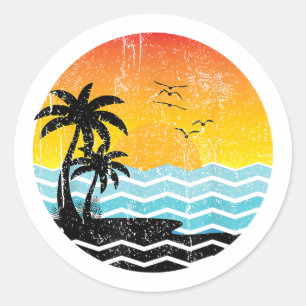 Summer Vacation Palm Trees Retro Sunset Tropical S Classic Round Sticker