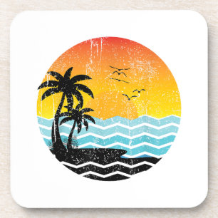 Summer Vacation Palm Trees Retro Sunset Tropical S Coaster