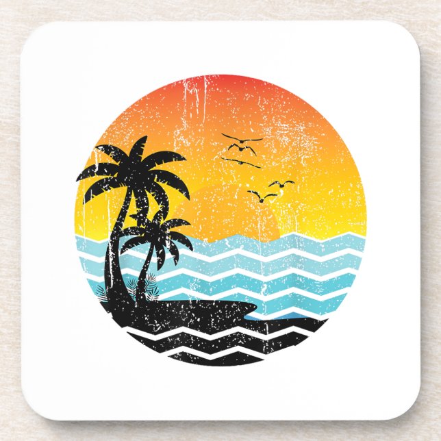 Summer Vacation Palm Trees Retro Sunset Tropical S Coaster (Front)
