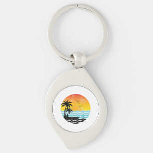Summer Vacation Palm Trees Retro Sunset Tropical S Key Ring