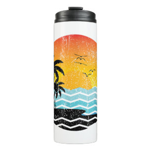 Summer Vacation Palm Trees Retro Sunset Tropical S Thermal Tumbler