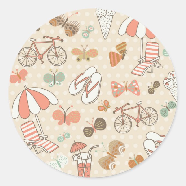 Summer Vacation Pattern Classic Round Sticker (Front)