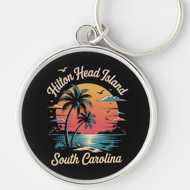Summer Vacation Retro South Carolina Key Ring (Front)