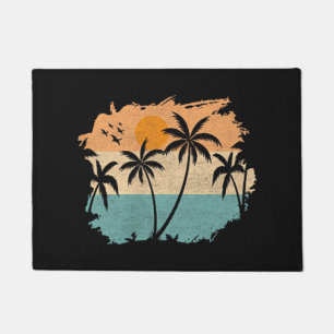 Summer Vacation Retro Sunset Beach Palms Tree Pock Doormat