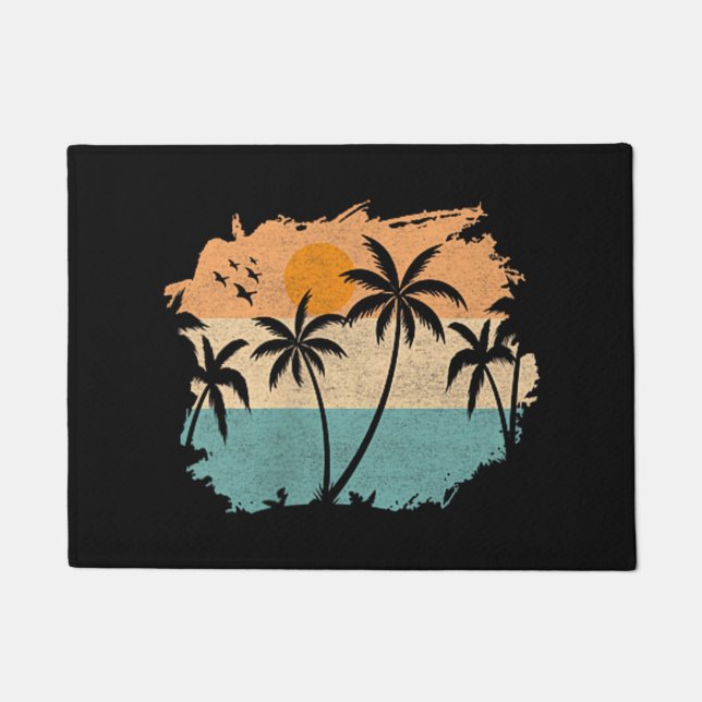 Summer Vacation Retro Sunset Beach Palms Tree Pock Doormat (Front)