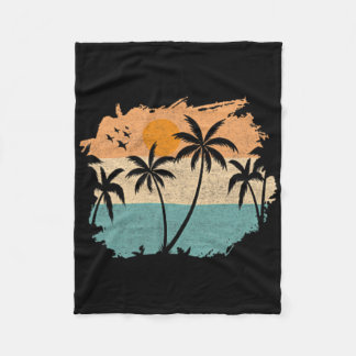 Summer Vacation Retro Sunset Beach Palms Tree Pock Fleece Blanket