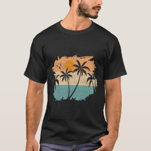 Summer Vacation Retro Sunset Beach Palms Tree Pock T-Shirt