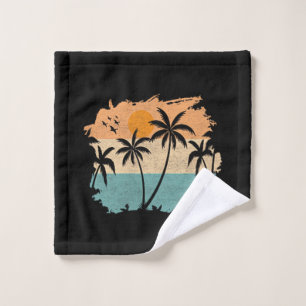 Summer Vacation Retro Sunset Beach Palms Tree Pock Wash Cloth