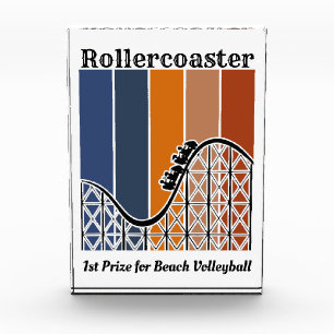 Summer Vacation Riding the Rollercoaster Retro Photo Block