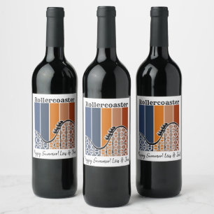 Summer Vacation Riding the Rollercoaster Retro Wine Label