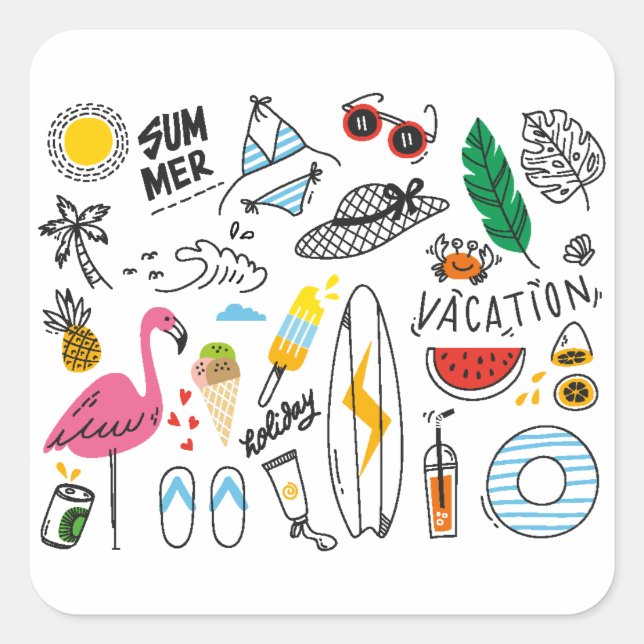 Summer vacation square sticker (Front)
