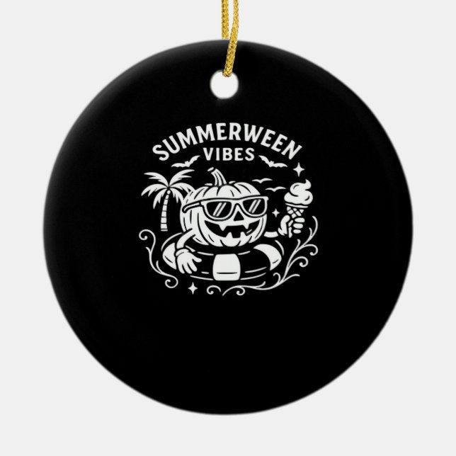 Summer Vacation Summerween Vibes Pumpkin Pool Floa Ceramic Ornament (Front)