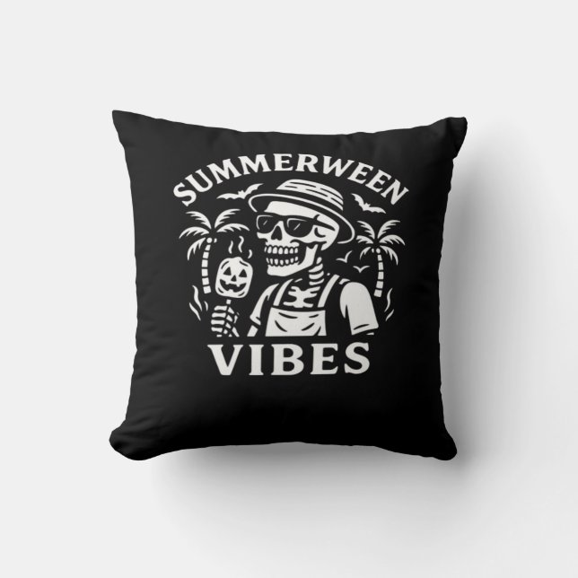 Summer Vacation Summerween Vibes Skeleton Hallowee Cushion (Front)