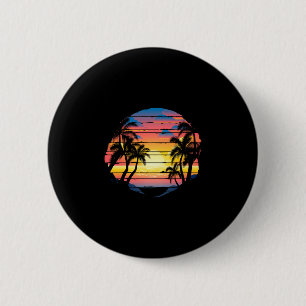 Summer vacation sunset beach palm trees tropical 6 cm round badge