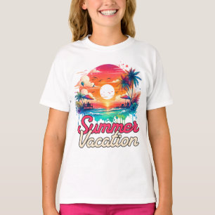 Summer Vacation Tropical Sunset Beach Retro Design T-Shirt