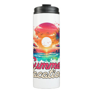 Summer Vacation Tropical Sunset Beach Retro Design Thermal Tumbler