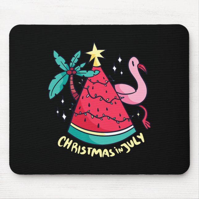 Summer Vacation Watermelon Christmas Tree Christma Mouse Pad (Front)