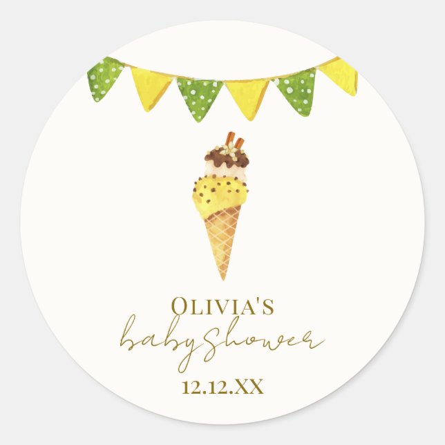 Summer Vanilla The Scoop Ice Cream Baby Shower Classic Round Sticker (Front)