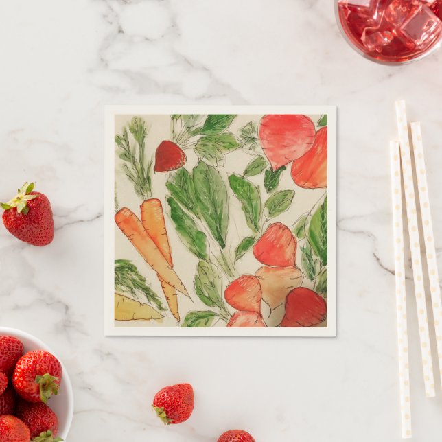 Summer Vegetable watercolor garden carrots beets Napkin (Insitu)