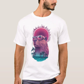 Summer Vibe Capybara Vaporwave Aesthetic Art T-Shirt