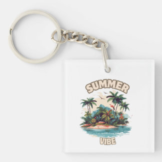Summer Vibe Tropical Island Illustration Key Ring