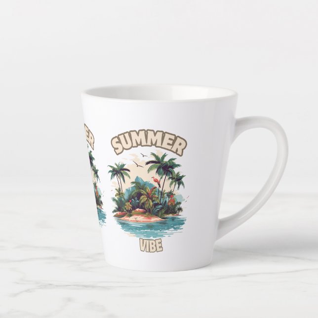 Summer Vibe Tropical Island Illustration Latte Mug (Right)