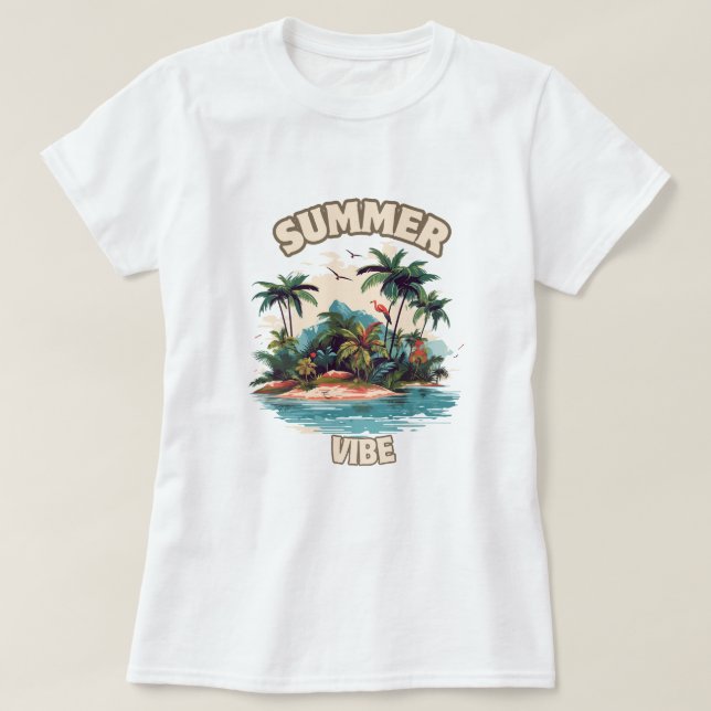 Summer Vibe Tropical Island Illustration T-Shirt (Design Front)