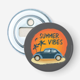 summer vibe with retro car on the beach bottle opener