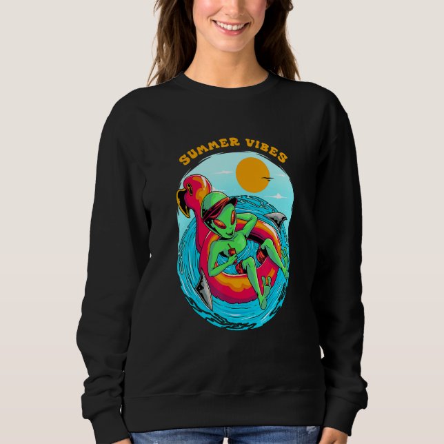 Summer Vibes Alien Resting in the Beach Vacation B Sweatshirt (Front)
