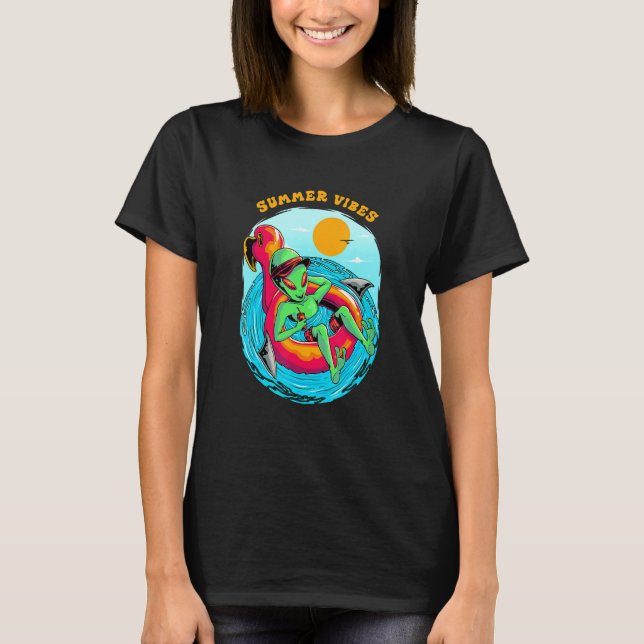 Summer Vibes Alien Resting in the Beach Vacation B T-Shirt (Front)