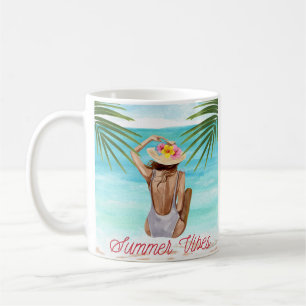 Summer Vibes Beach Girl in Swimsuit Illustration Coffee Mug