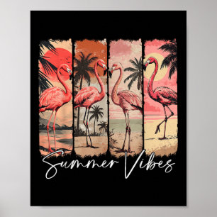 Summer Vibes Beach Pink Flamingo Palm Tree Summer  Poster