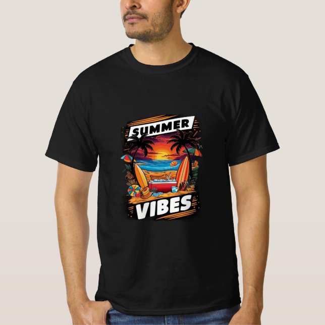Summer Vibes Beach Scene T-Shirt – Tropical Fun  (Front)